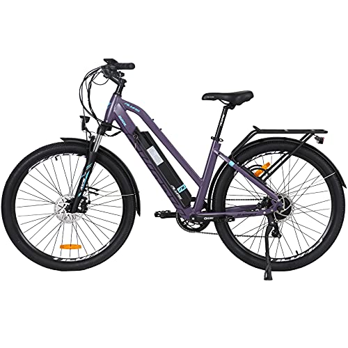 Hyuhome Elektrische fietsen voor volwassen heren vrouwen, 27.5 inch Ebikes fietsen volledig terrein 36V 12.5Ah berg E-MTB fiets, Shimano 7 speed dubbele schijfremmen voor outdoor commuter (paars, 820L +)