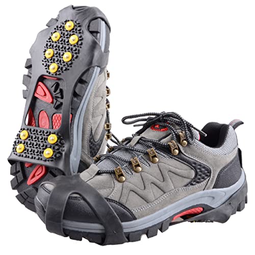 TRIWONDER 1 paar 10 tanden antislip ijs tractie universele instapper stretch fit sneeuw ijs spikes stijgijzers schoenplaatjes (zwart, L)