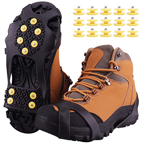 Fesoar Schoenspikes, schoenenklauwen stijgijzers voor schoenen in de winter met 15 stuks reservesneeuwspikes voor dames, heren en kinderen (zwart, XL)