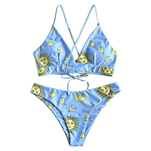Zaful Damesbikiniset met veters, met zon, maan, sterprint, tweedelige
