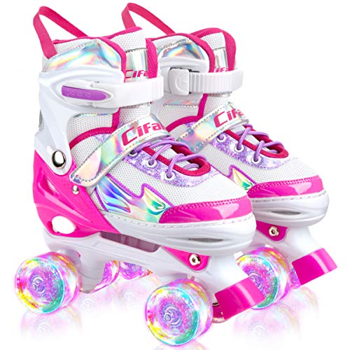 AILUKI Rolschaatsen voor kinderen, verstelbare rolschaatsen voor beginners, met lichtgevende wielen, comfortabel en ademend, quad skates voor meisjes en jongens, in grootte verstelbaar (maat 31 - 42)