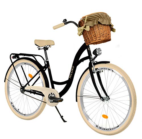 Milord. 28 inch 3 versnellingen, zwart en crème, comfort fiets met mand en rugdrager, Nederlandse fiets, damesfiets, stadsfiets, retro, vintage