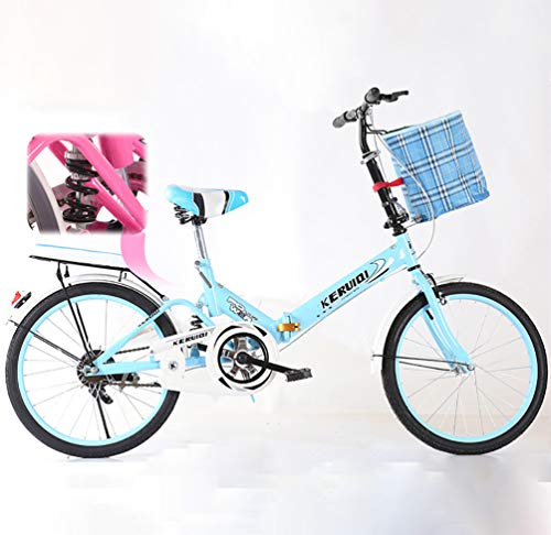 20 Inch Vouwfiets Mini Compact City Bike Verstelbare Stoel Fietsen Fietsen Met Bell Slot En Basket Draagbare Fiets Ideaal Voor Vrouw Kind Van Het Meisje Volwassen Student,Blue
