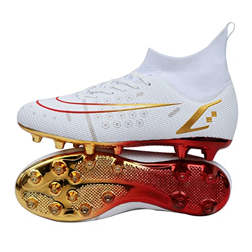 Voetbalschoenen, uniseks, professionele voetbalschoenen, outdoor, hoge band, geschikt voor kunstgras, AG wedstrijd- trainingsschoenen voor volwassenen en kinderen, platinum, 42 EU