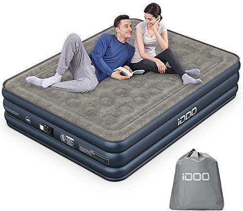 iDOO luchtmatras, zelfopblazend met elektrische luchtpomp, snel opblazen/leeg laten lopen in 3 minuten, opblaasmatras voor op de camping, vakanties, 203 x 152 x 46 cm, 295 kg maximaal, tweepersoons