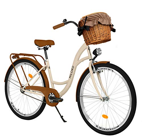 Milord. 26 inch 3 versnellingen bruin comfort fiets met mand en rugdrager, Nederlandse fiets, damesfiets, citybike, stadsfiets, retro, vintage