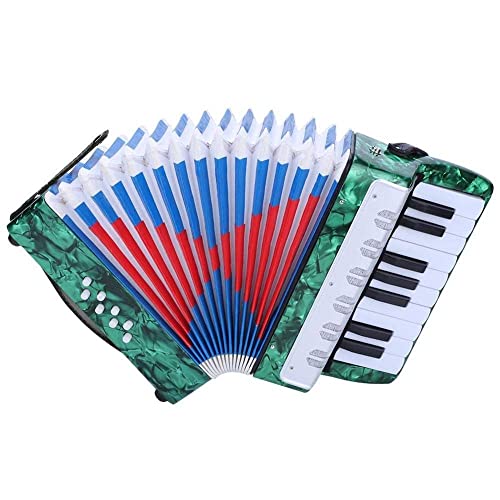 17 toetsen 8 bas piano celluloid accordeon, 4 kleuren Portable concertina accordeon met zijwaarts verstelbare strut, mini accordeon muziekinstrument Goed voor beginners (groen)