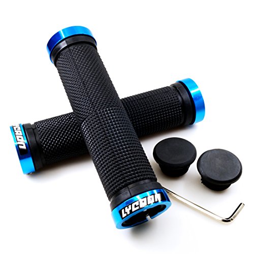 LYCAON Fietsstuurgrepen, antislip rubberen fietsgreep met aluminium slot, fietshandgreep voor scooter, cruiser, step, fiets, racefiets, mountainbike, BMX, kleur blauw