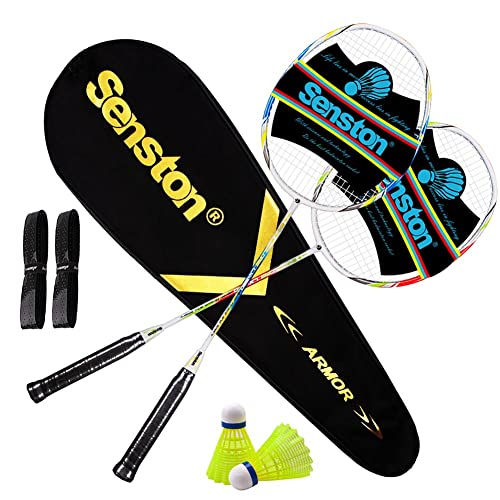 Senston Graphit Badmintonset Carbon professionele badmintonracket lichtgewicht badmintonracket veer set voor training, sport en entertainment met opbergtas