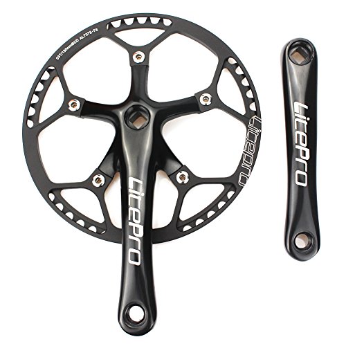 CYSKY Single Speed crankstel 53T 170mm crankarm 130 BCD Litepro vouwfiets crankstel met beschermende afdekking voor single speed bike, racefiets, fixed gear, Fixie, Dahon (53T)