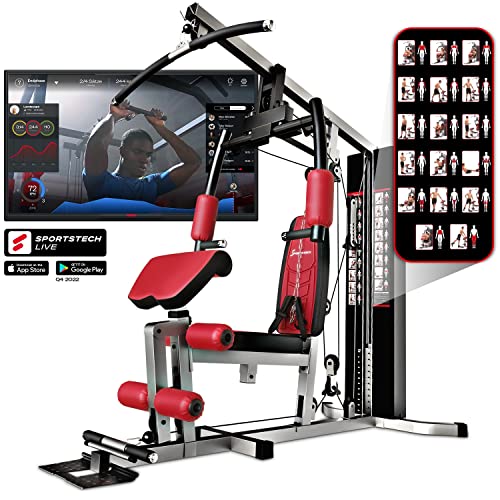 Sportstech HGX100/HGX200 Unieke 45in1 Premium krachtstation voor talloze trainingsvarianten, multifunctionele homegym met stepper en LAT-trekkoord, robuust fitnessstation van Eva-materiaal voor thuis (hgx100)