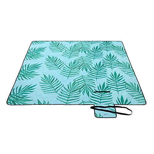 SONGMICS Picknickkleed, 200 x 200 cm groot stranddeken, kampeerdeken, waterdichte onderkant, machinewasbaar, opvouwbaar, voor tuin, park, strand, camping, blauw met tropische varen GCM087Q01