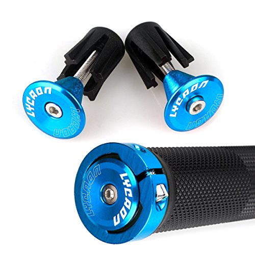 LYCAON fietsstuurgrepen, antislip rubberen fietshandgreep met aluminium slot, fietshandgreep voor scootercruiser stadsfietsen driewieler MTB BMX opvouwbare fiets (blauw - algemene eindkappen)
