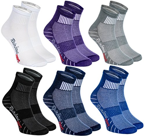 Rainbow Socks - Man Vrouw Kleurrijk Katoenen Sneaker Sportsokken - 6 Paar - Wit Paars Grijs Marineblauw Zwart Jeans - Maat EU 47-50