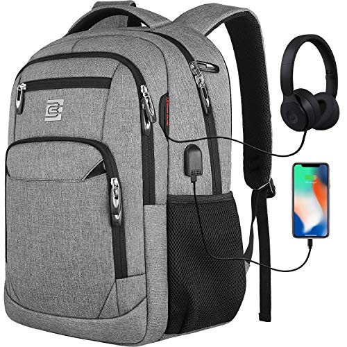 Marcello Laptoprugzak met USB-oplaadaansluiting, voor heren en dames, voor werk en school, schoolrugzak voor jongens en tieners, met laptopvak en anti-diefstaltas