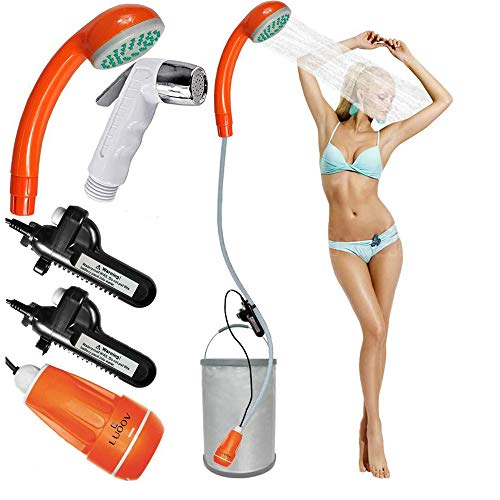 RGA Draagbare buitendouche voor op camping, 2 oplaadbare batterijen van 2200 mAh, waterpomp voor camping, wandelen, buitenactiviteiten (klassieke kampeerdouche)
