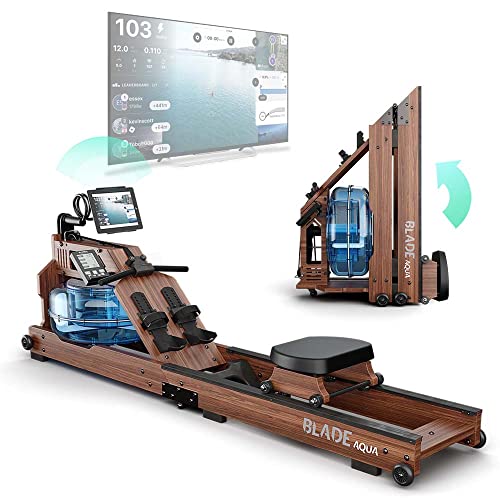 Bluefin Fitness Blade Aqua W-1 | Roeitrainer Aangedreven door Water | 100% Duurzaam Amerikaans Essenhout | Inklapbaar Fitnesstoestel Voor Thuis | LCD-Bedieningspaneel + Hartslagmeter | Kinomap-app