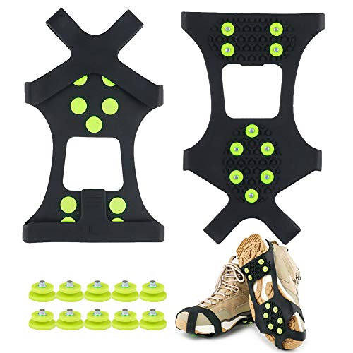 Fengzio Schoenspikes met extra 10 spikes schoenklauwen voor schoenen in de winter outdoor anti-slip stijgijzers voor dames en heren schoen spikes voor bergschoenen/schoenklauwen/ijsspikes