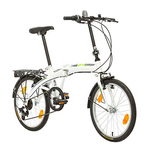Multibrand Distribution Probike Opvouwbare 20 inch vouwfiets, vouwfiets, shimano 6 versnelling, Herenfiets & Jongensfiets, geschikt van 160 cm - 185 cm (Wit Groen)