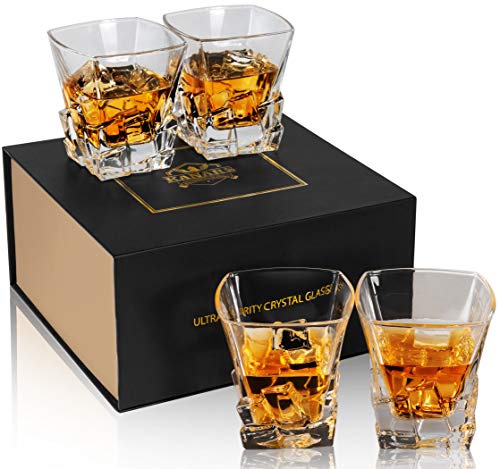 KANARS Whisky Glazen Kristal , Loodvrij Kristal Whiskyglas, 300 ml, Unieke Stijlvolle Geschenkdoos, Set van 4 Stuks