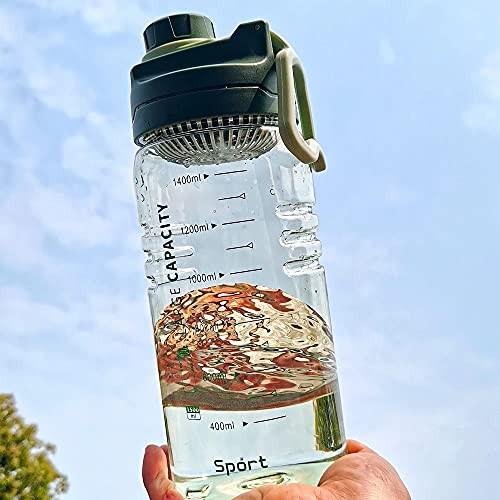 Jingyukj-Waterfles, drinkfles, 1,5 l, drinkfles, sport, BPA-vrij, ideale sportfles, lekvrij, fles, waterfles, outdoor, sport, draagbare fitness, koudwaterfles met weegschaal (rode koffie)