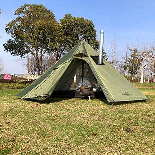 Outdoor Tenten Tipi Tent Waterdicht Vier Seizoenen Familie Piramide Tent Kamperen Backpacken Wandelen Bergbeklimmen Verwarmde Onderdak Smokey Schoorsteen (Groene tent voor 1-3 personen)